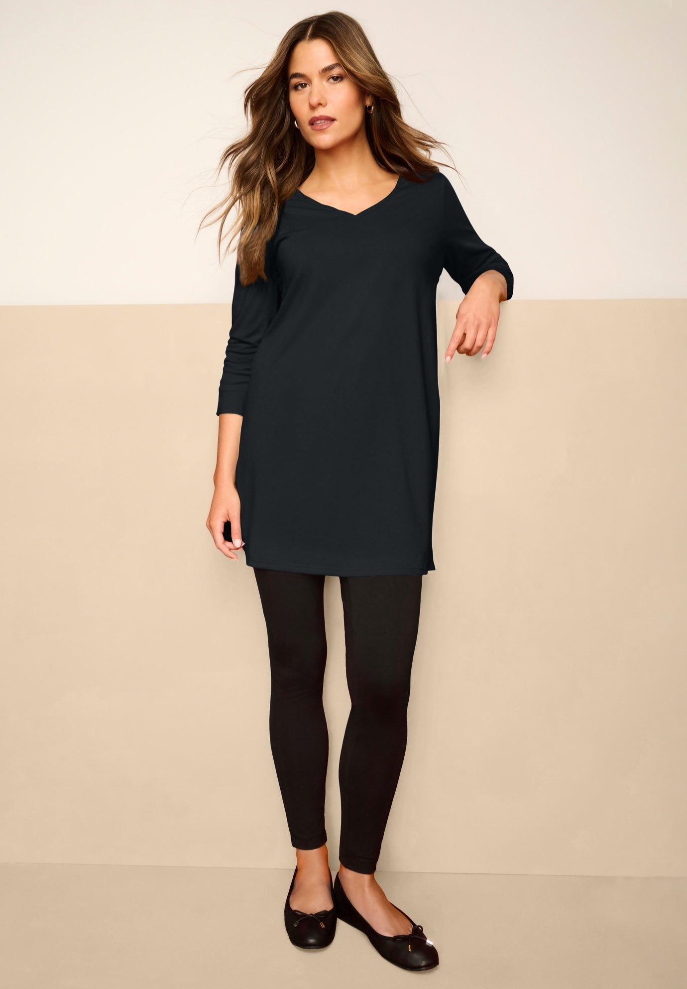 Plus Size Cotton Ultimate Long Sleeve V-Neck Tunic image number 0