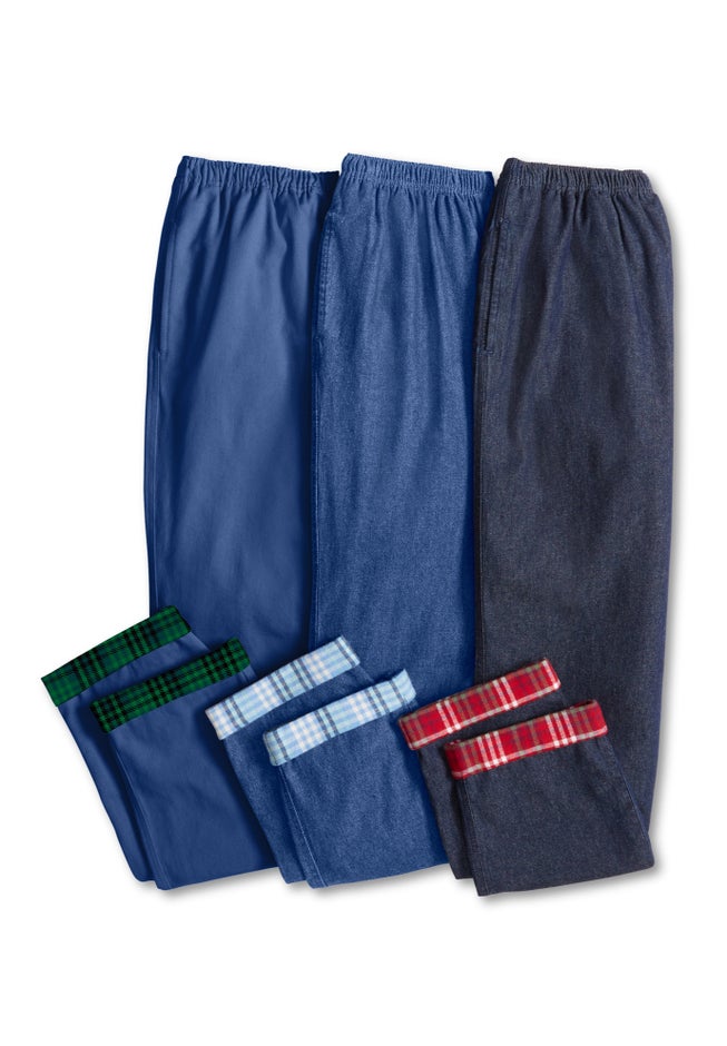 Elastic-Waist Cotton Straight Leg Denim Pant with Flannel Lining image number 4