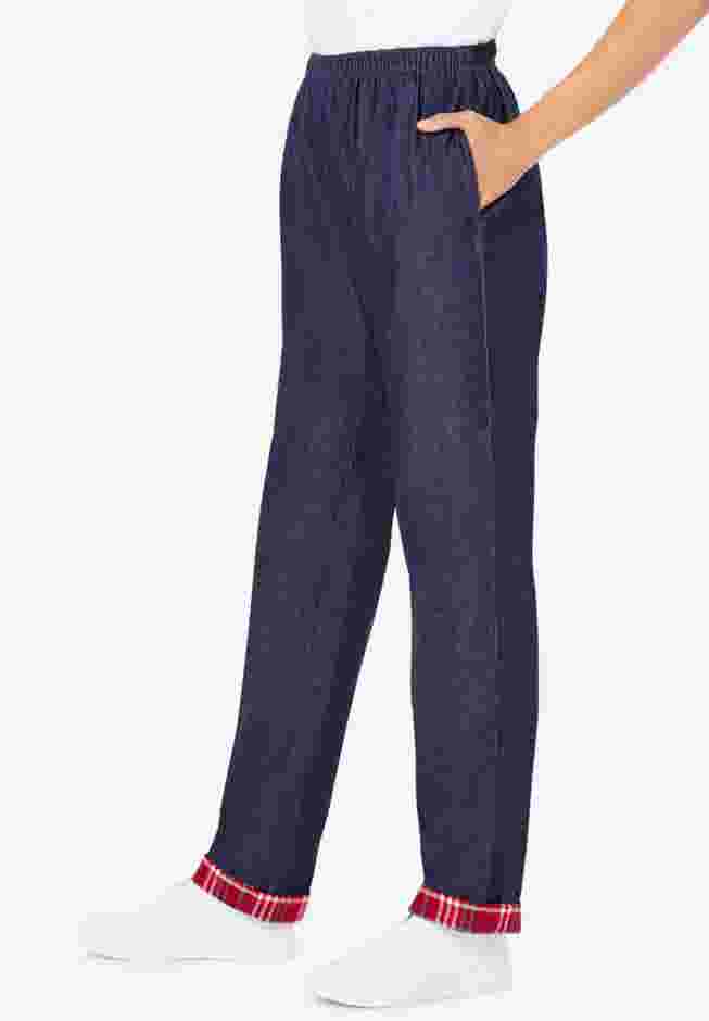 Elastic-Waist Cotton Straight Leg Denim Pant with Flannel Lining image number 2