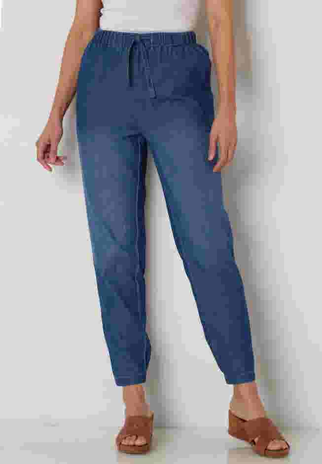 Elastic-Waist Cotton Straight Leg Denim Pant with Flannel Lining image number 3
