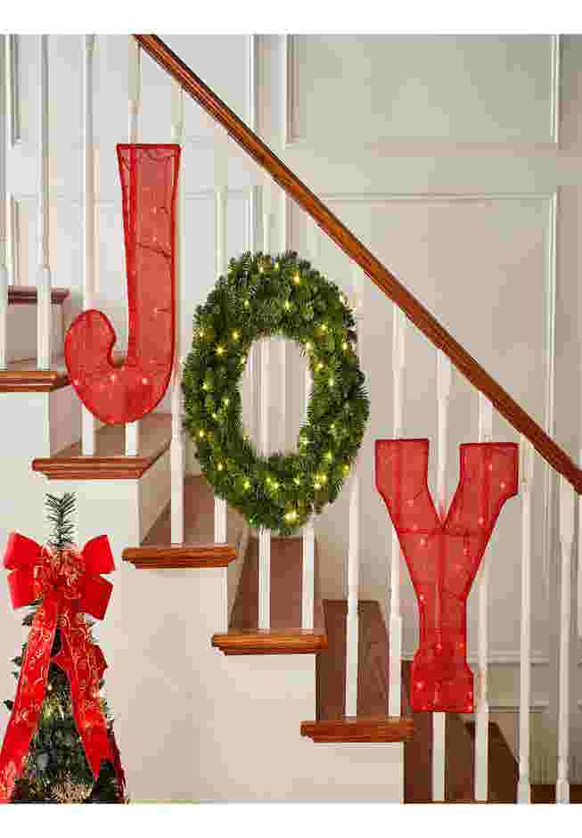 PRE-LIT "JOY" STAIRCASE WREATH, SET OF 3 image number 0