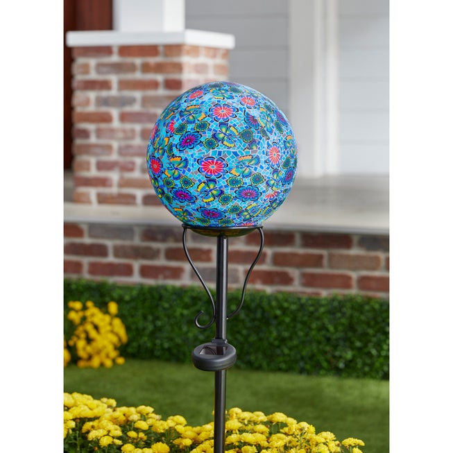 Pre-Lit Mosaic Garden Orb with Stand image number null