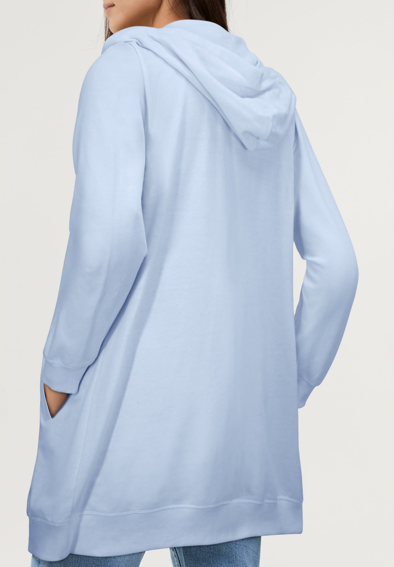 French Terry Long Sleeve Zip-Front Tunic Hoodie image number 1