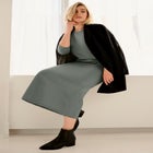 Cotton Spandex Crew Neck 3/4 Sleeve Maxi Dress image number null