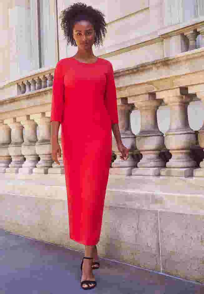 Three-Quarter Sleeve Knit Maxi Dress image number 0
