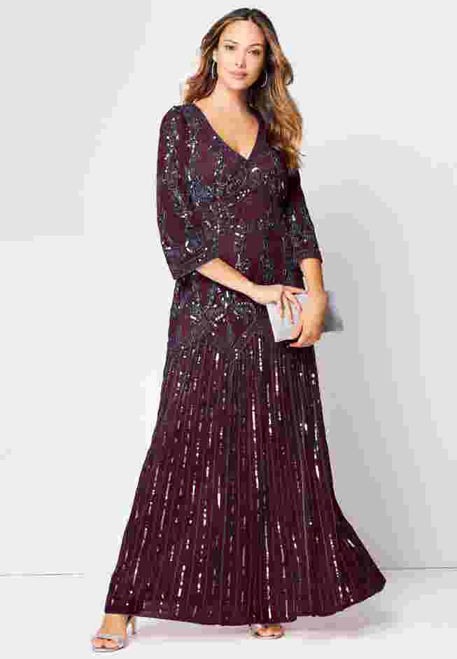 Beaded V Neck Gown image number 0