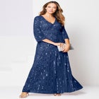 Plus Size Beaded V-Neck 3/4 Sleeve Sleeve Maxi Gown image number null
