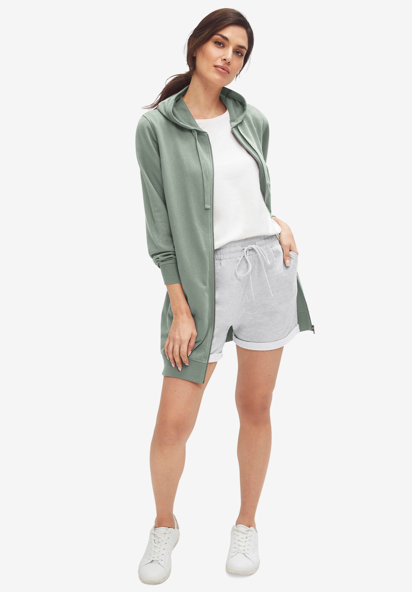 Ellos Studio French Terry Elastic Waist Drawstring Shorts image number 0