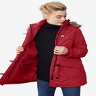 Faux Fur Trim Two-Way Zip-Front Mid-Length Parka image number null