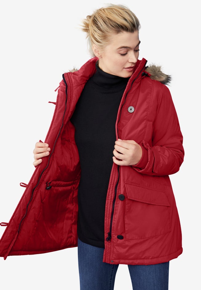 Faux Fur Trim Two-Way Zip-Front Mid-Length Parka image number 2