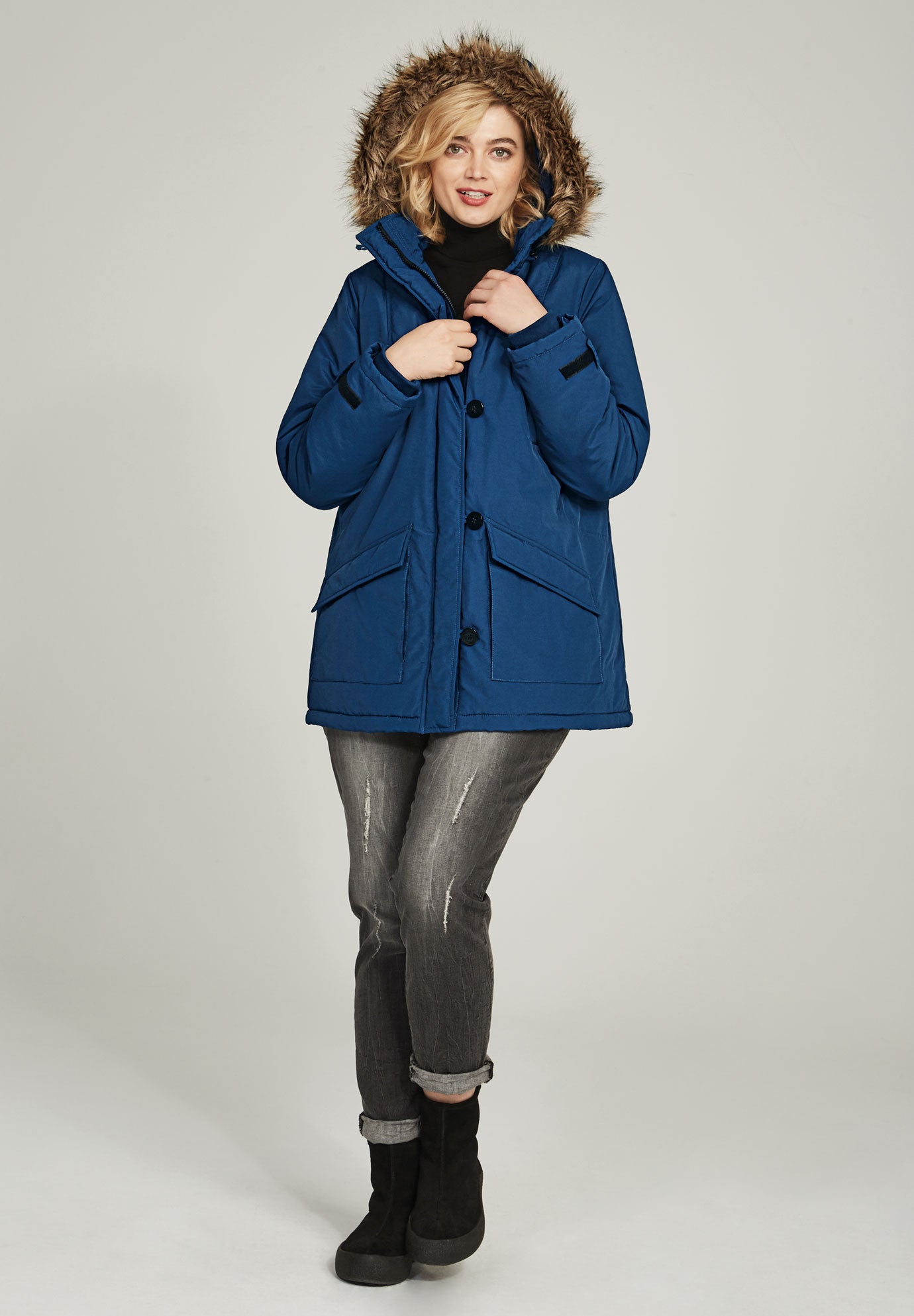 Faux Fur Trim Two-Way Zip-Front Mid-Length Parka image number 3