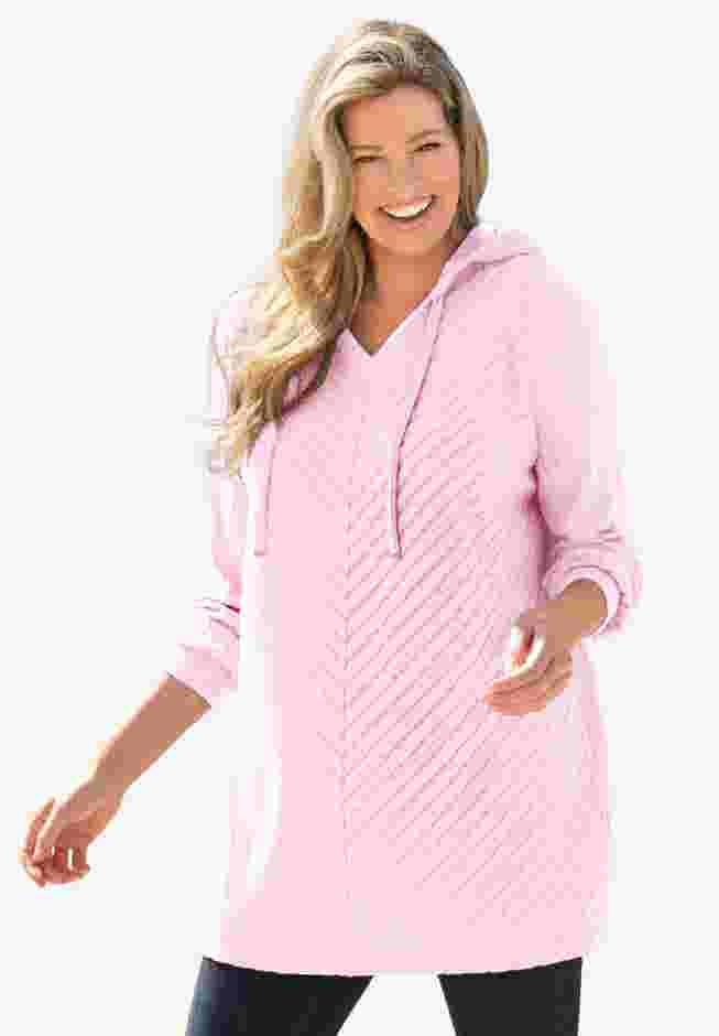 Rib-Knit Sherpa Hoodie Sweatshirt image number 3