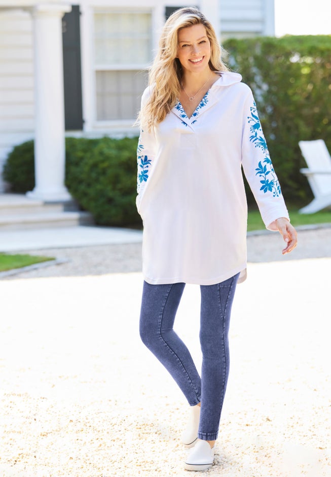 Side Pocket Ankle-Length Pull-On Stretch Knit Cotton Spandex Leggings image number 6