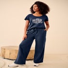 French Terry Wide Leg Sweatpants With Drawstring Elastic Waistband image number null