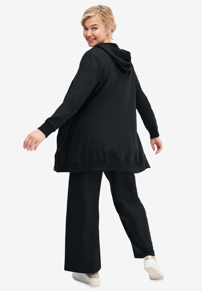 Ellos Studio French Terry Wide Leg Drawstring Elastic Waistband Sweatpants image number 1