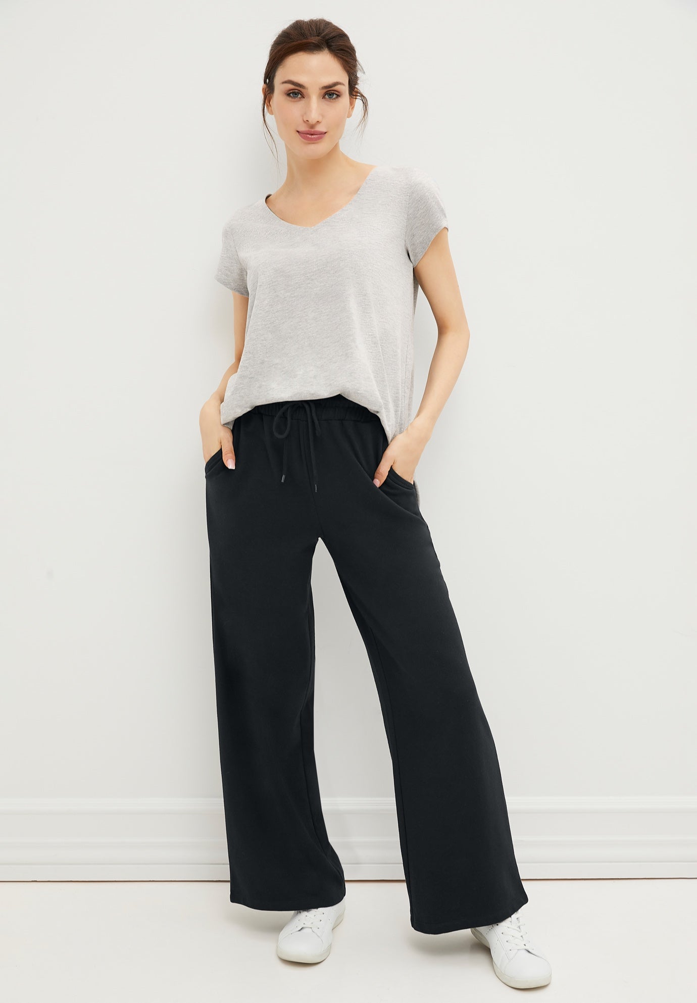 Ellos Studio French Terry Wide Leg Drawstring Elastic Waistband Sweatpants image number 0