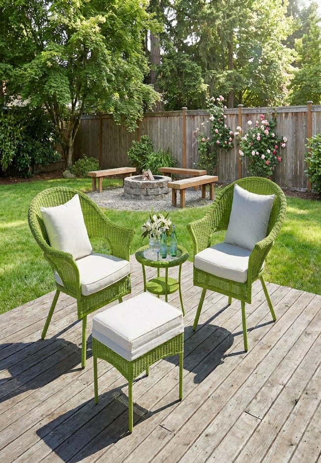 Roma Hand-Woven Resin Wicker Stacking Chair with Toss Pillow & Seat Cushion image number 1