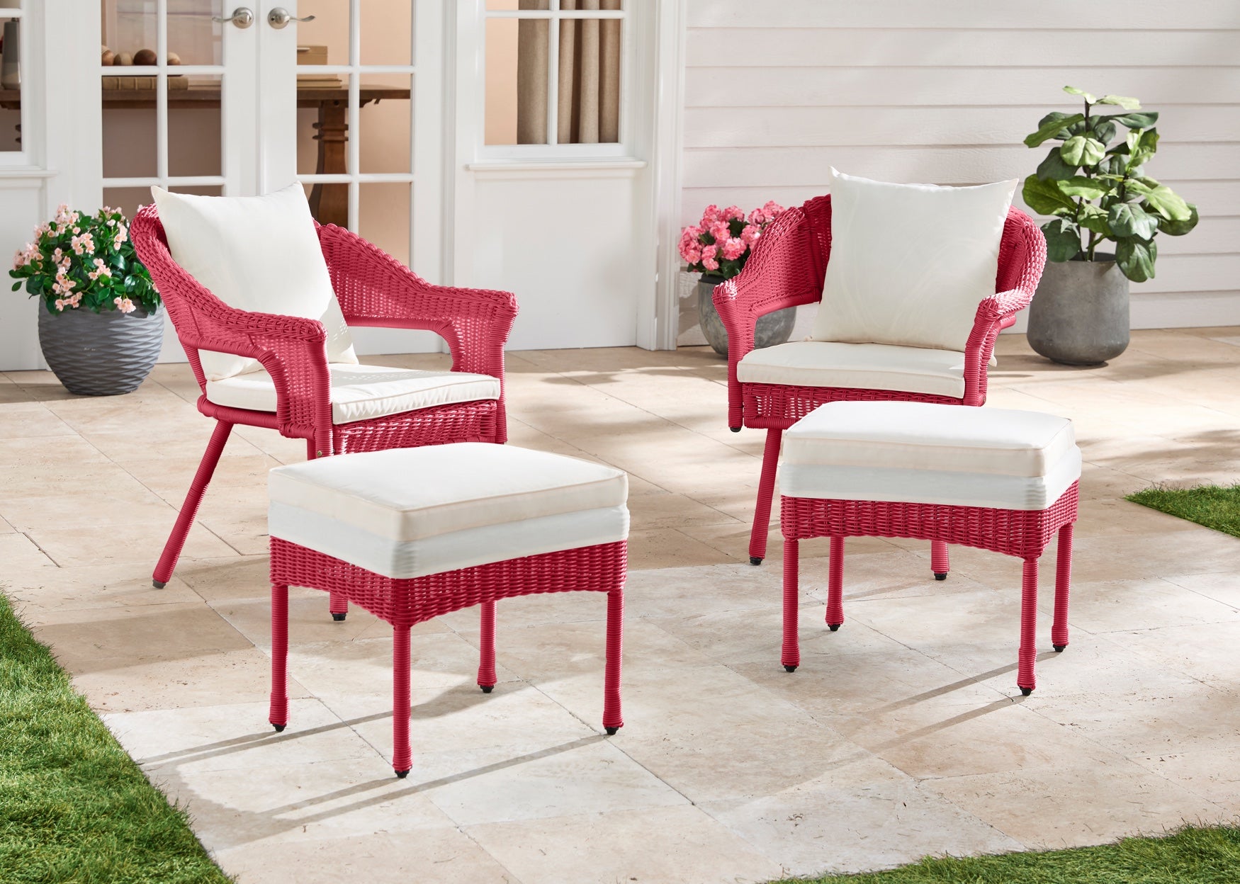 Roma Hand-Woven Resin Wicker Stacking Chair with Toss Pillow & Seat Cushion image number 1