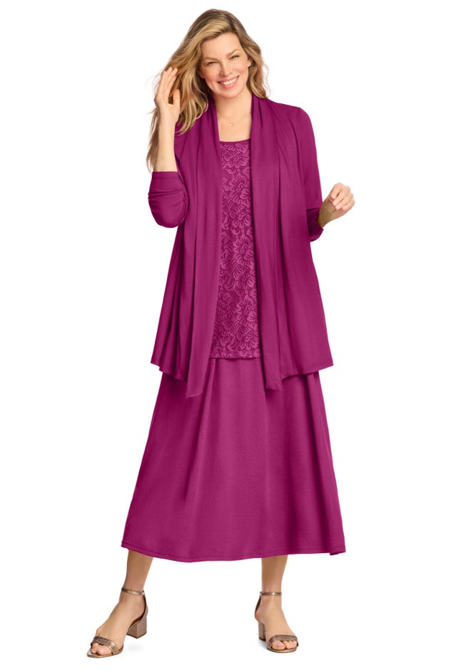 2-Fer Cardigan & Attached Lace Tunic image number 4