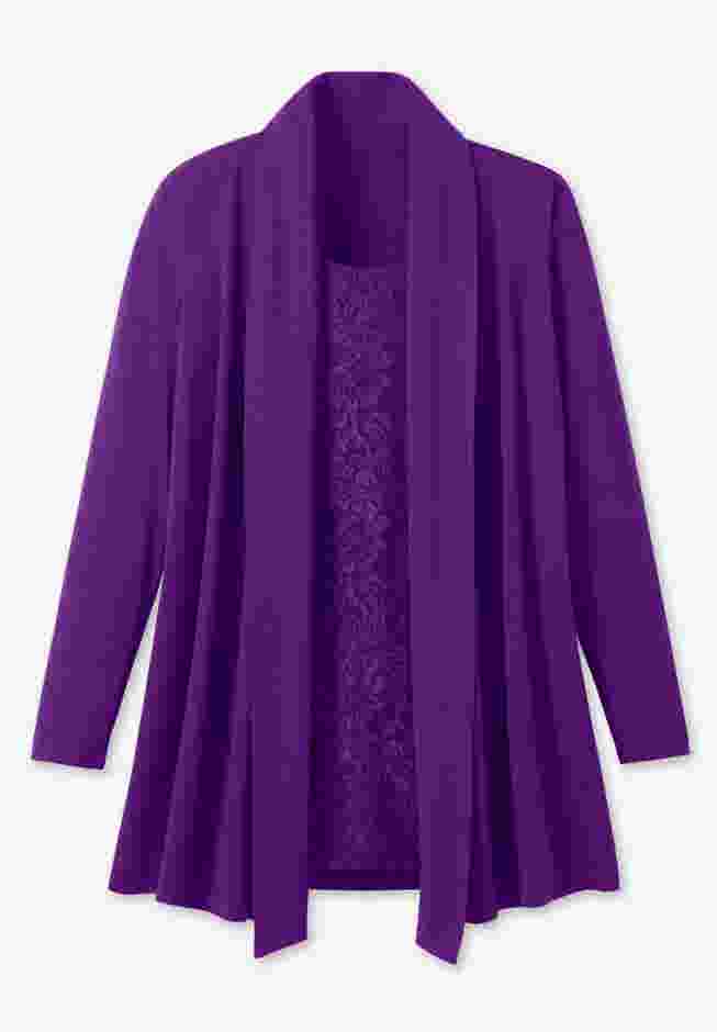 2-Fer Cardigan & Attached Lace Tunic image number 3