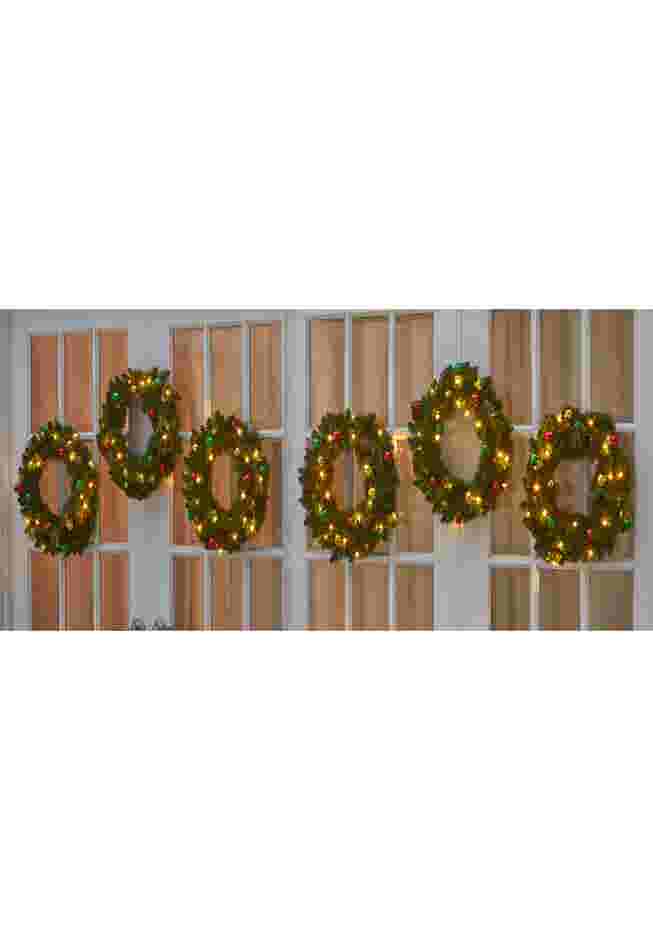 18" Pre-Lit Arrow-Tip Wreaths, Set of 6 image number 0