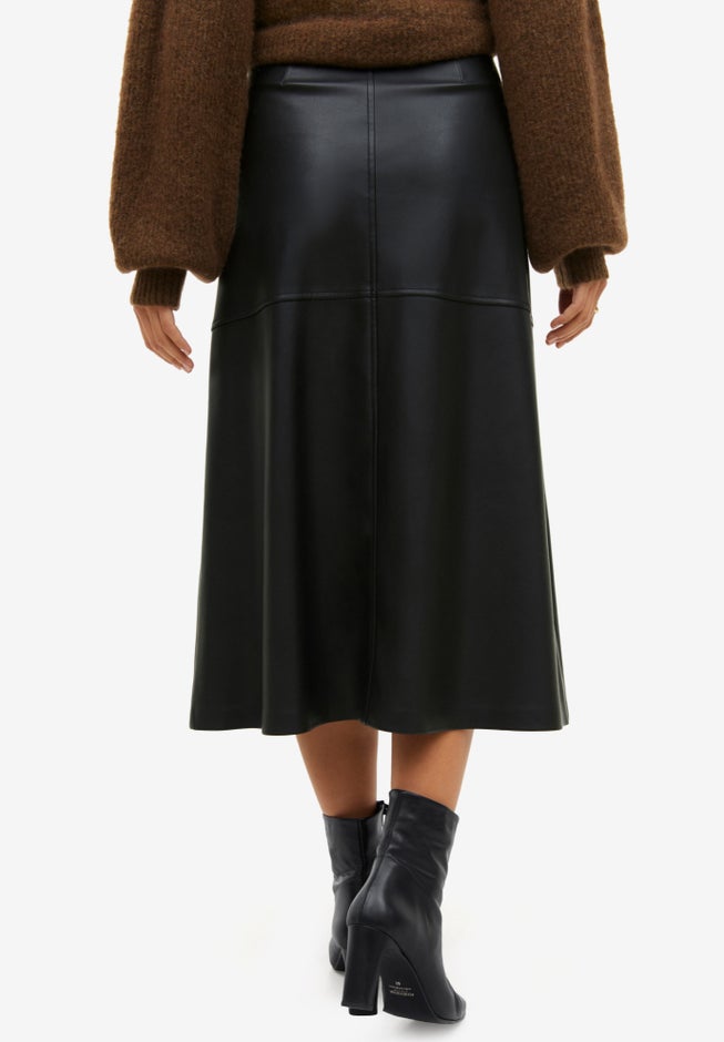 Faux Leather A-line Midi Skirt image number 1