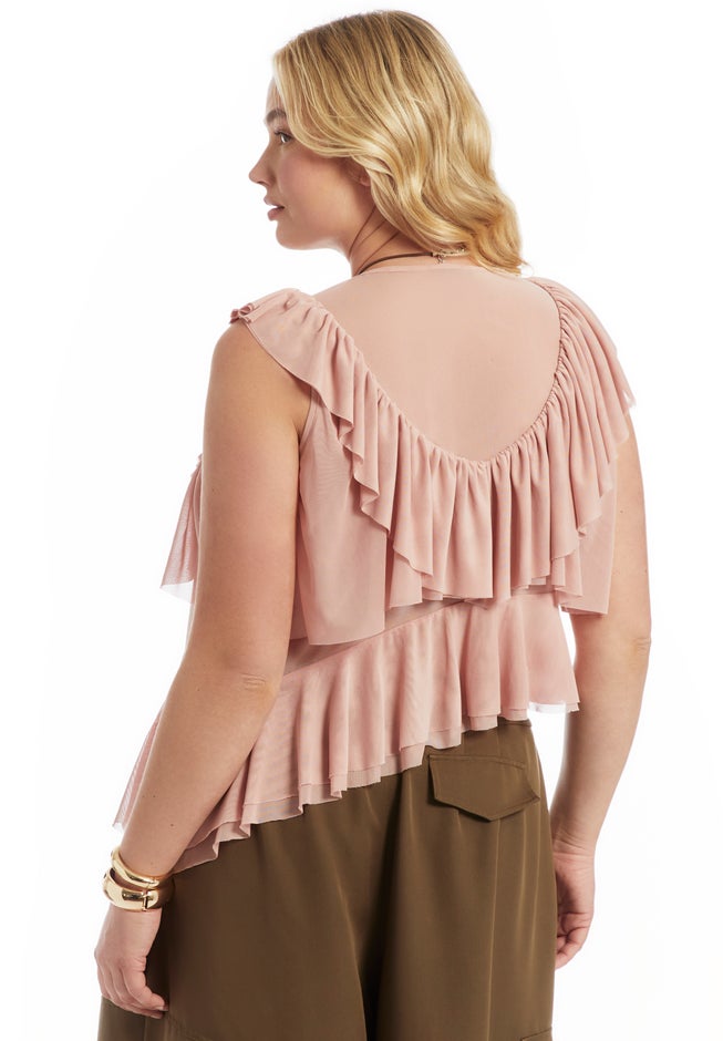 Asymmetric Ruffle Mesh Top image number 2