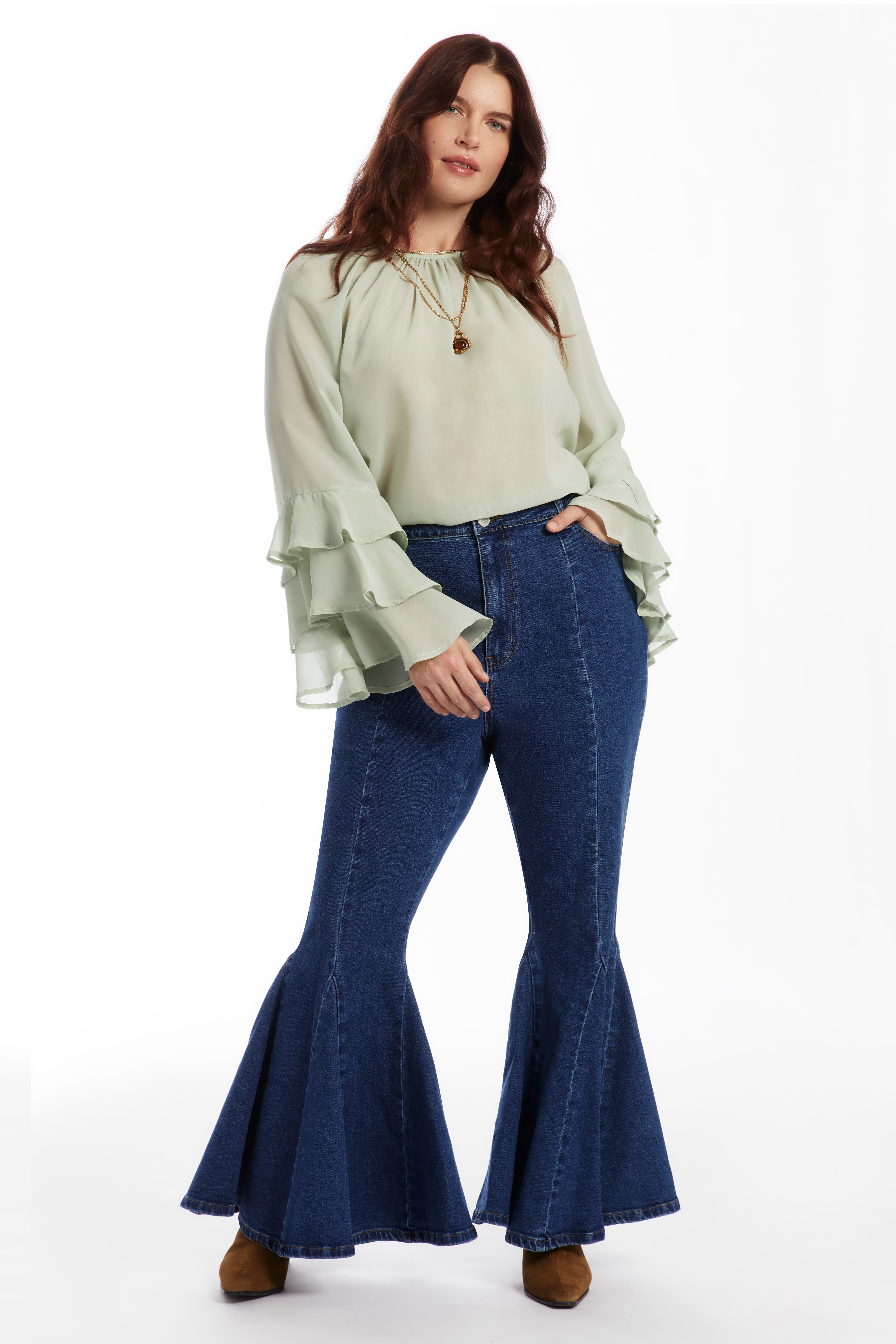 High Waisted Flare Godet Jean image number 0