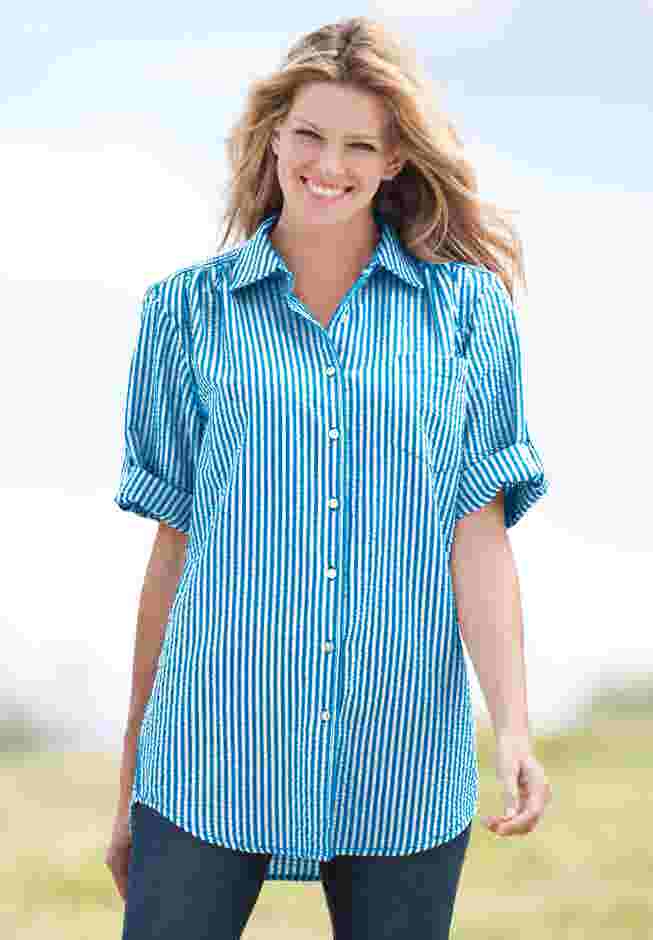 Short-Sleeve Button Down Seersucker Shirt image number 5