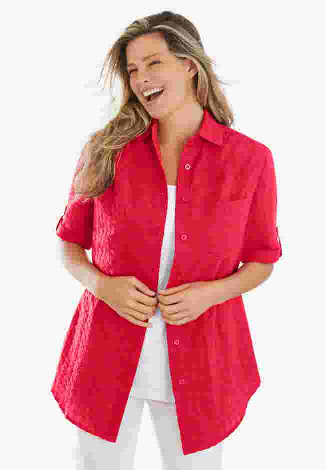 Short-Sleeve Button Down Seersucker Shirt image number 10
