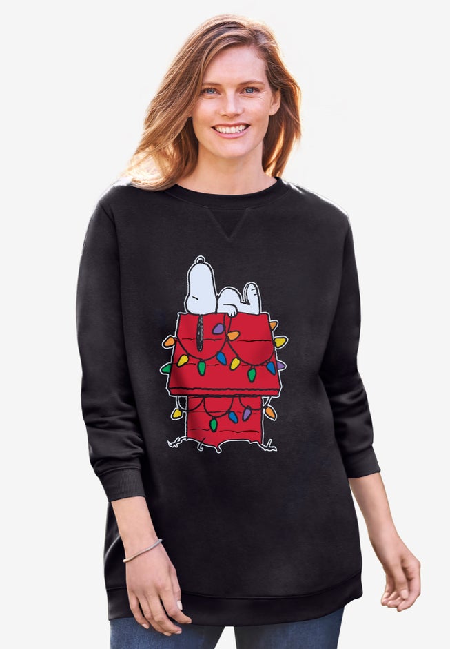 Peanuts Women's Crewneck Sweatshirt Black XMAS Snoopy image number 0