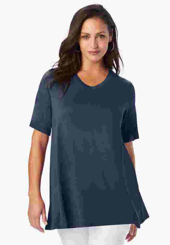 Stretch Knit V-Neck Swing Tunic image number 0
