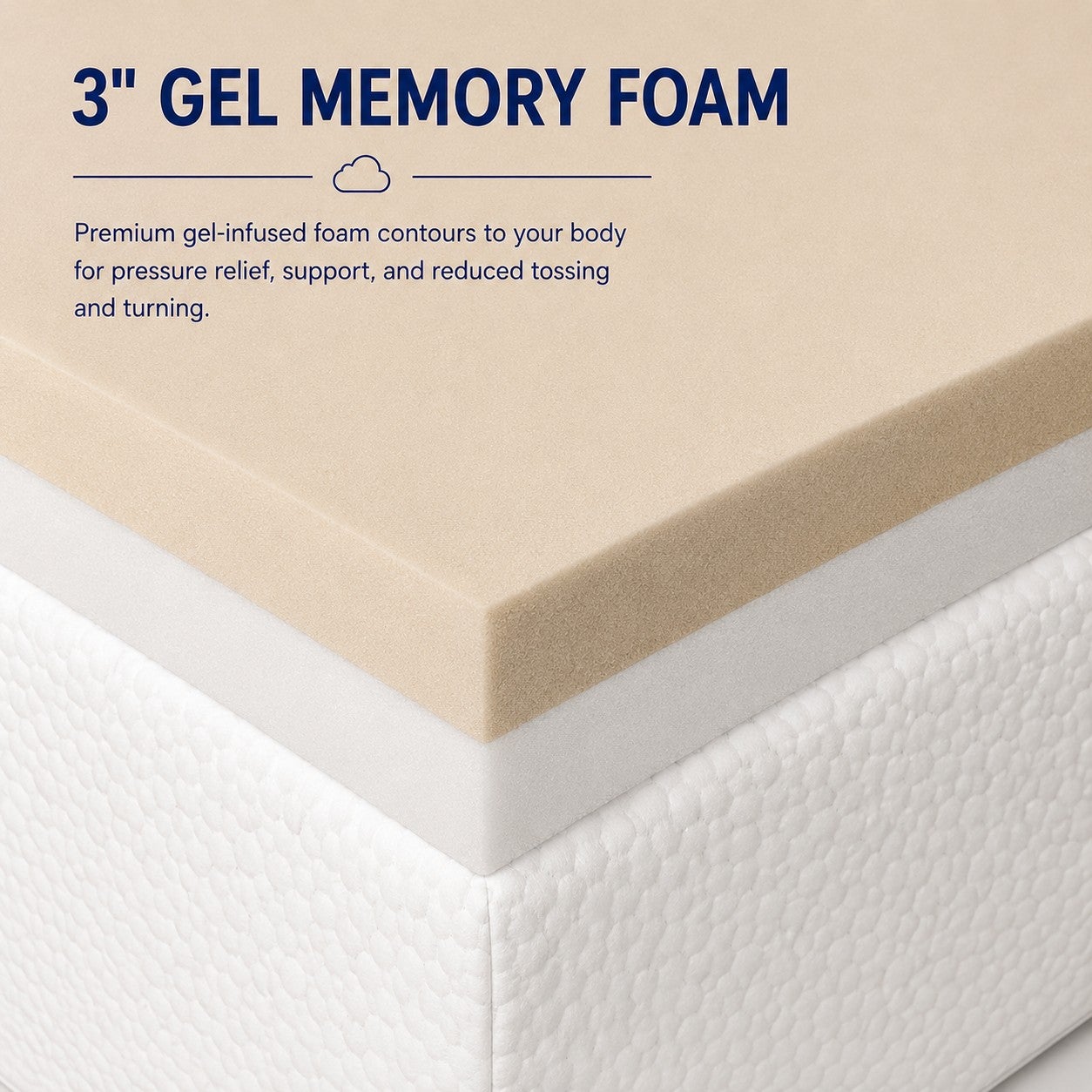 3" Gel Memory Foam Mattress Topper with Velour Cover image number 3