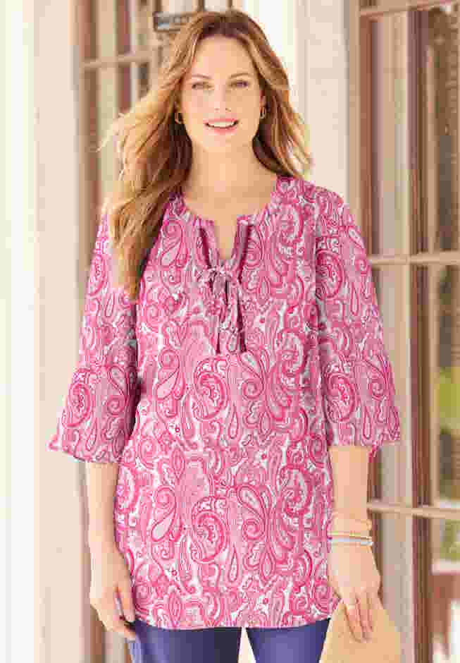 Liz&Me® Lace-Up Bell Sleeve Peasant Blouse image number 0