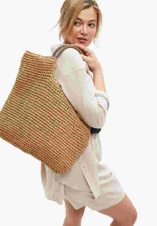 Zip-Top Straw Bag with Double Handle image number 0