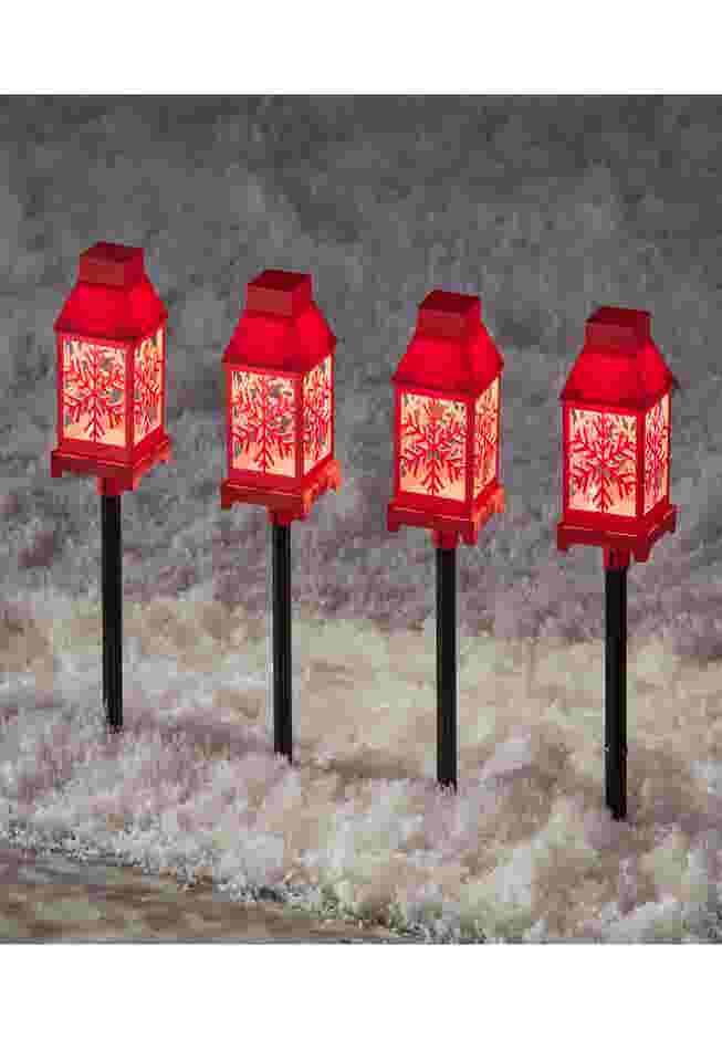 Set of 4 LED Snowflake Lantern Solar Pathway Lights image number 0