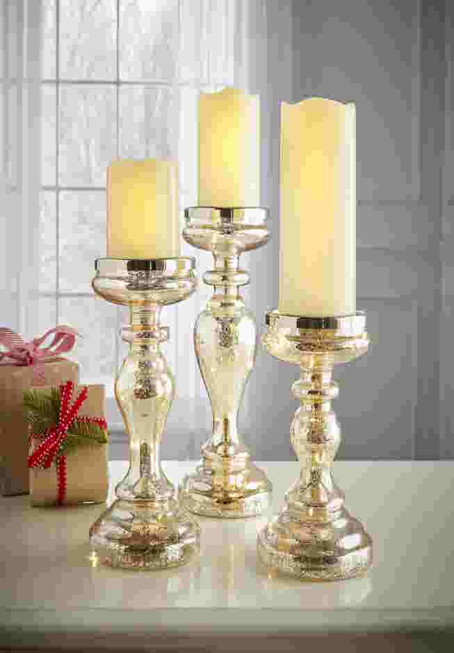 Pre-Lit Mercury Glass Candleholders, Set of 3 image number 0