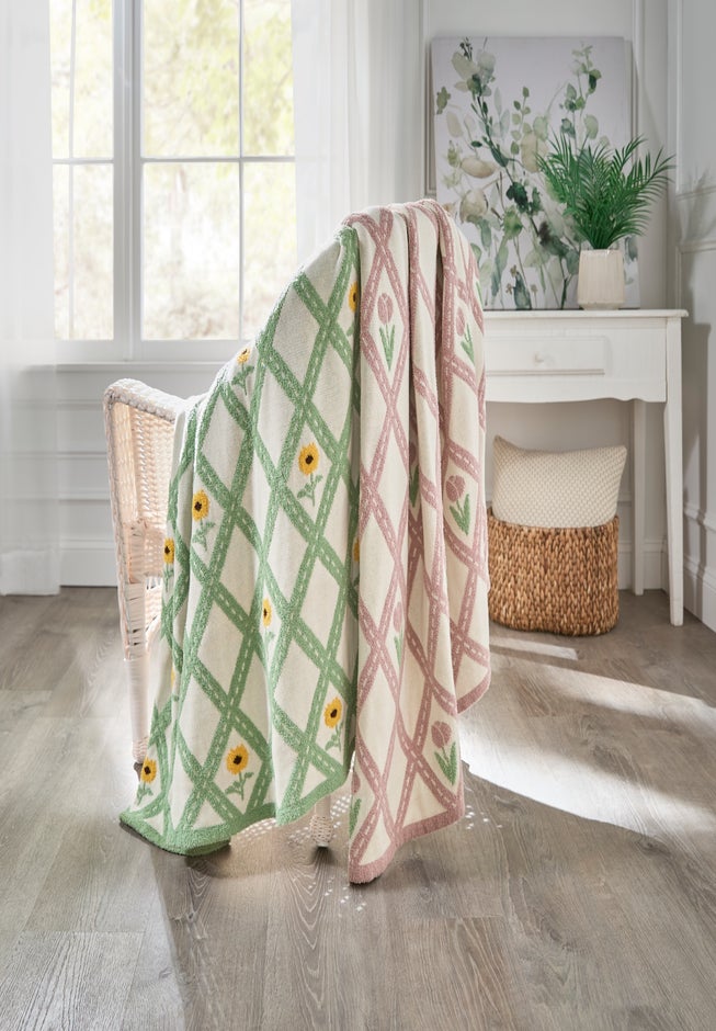 Knitted Chenille Flowers Throw image number 1