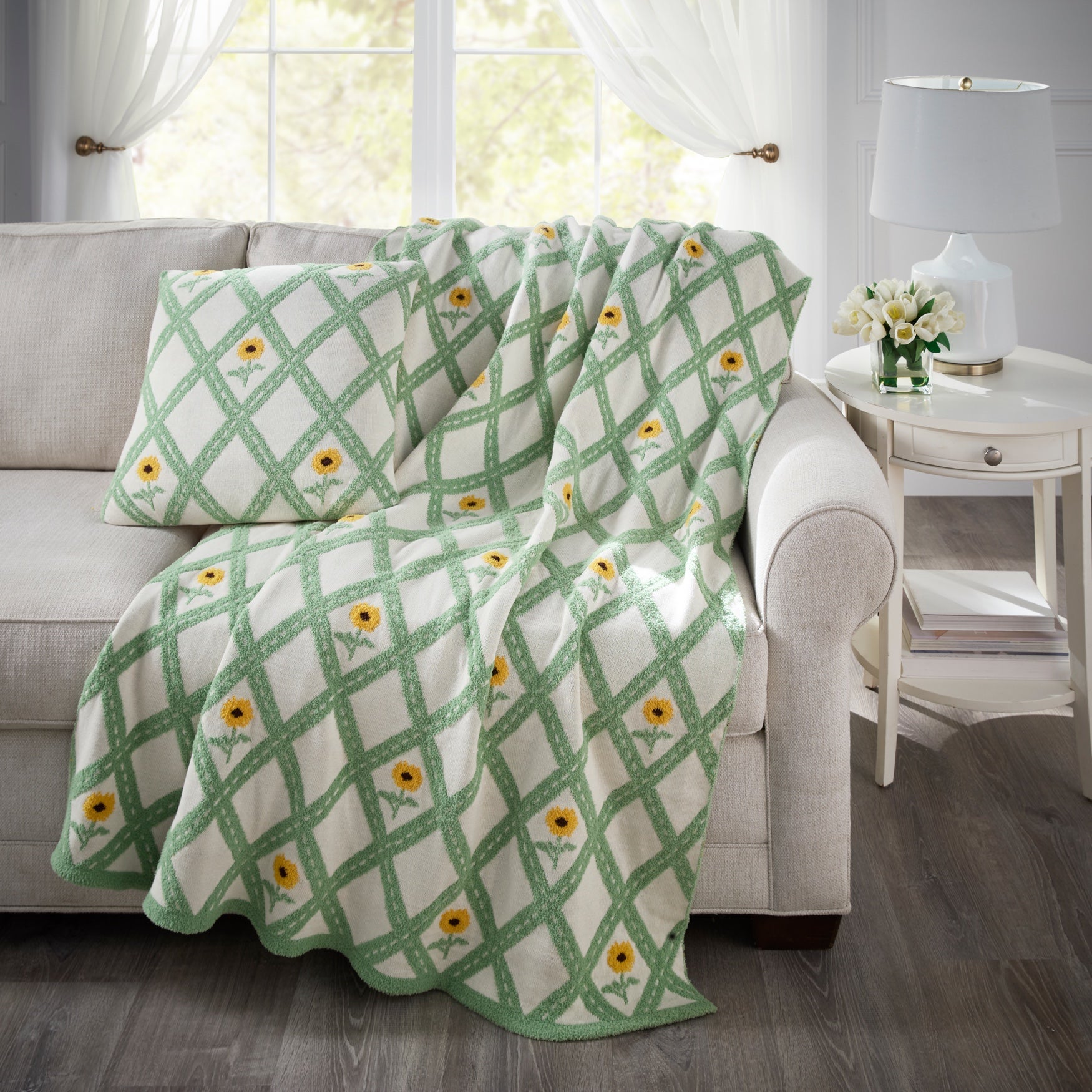 Knitted Chenille Flower Pillow image number 3