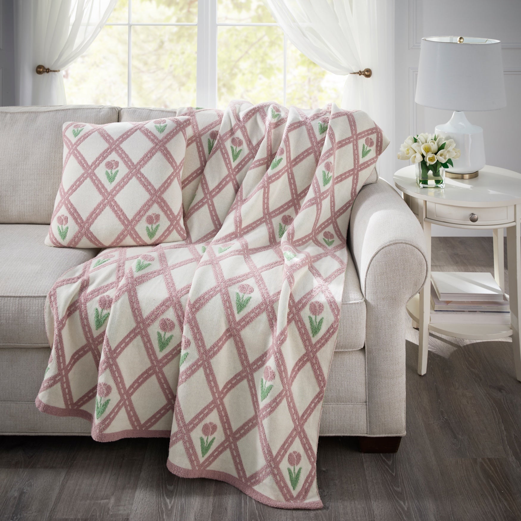 Knitted Chenille Flower Pillow image number 4