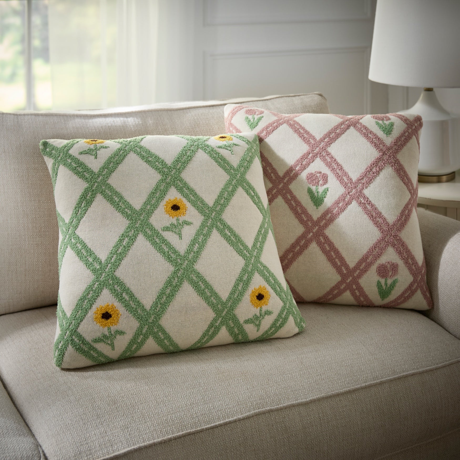 Knitted Chenille Flower Pillow image number 0