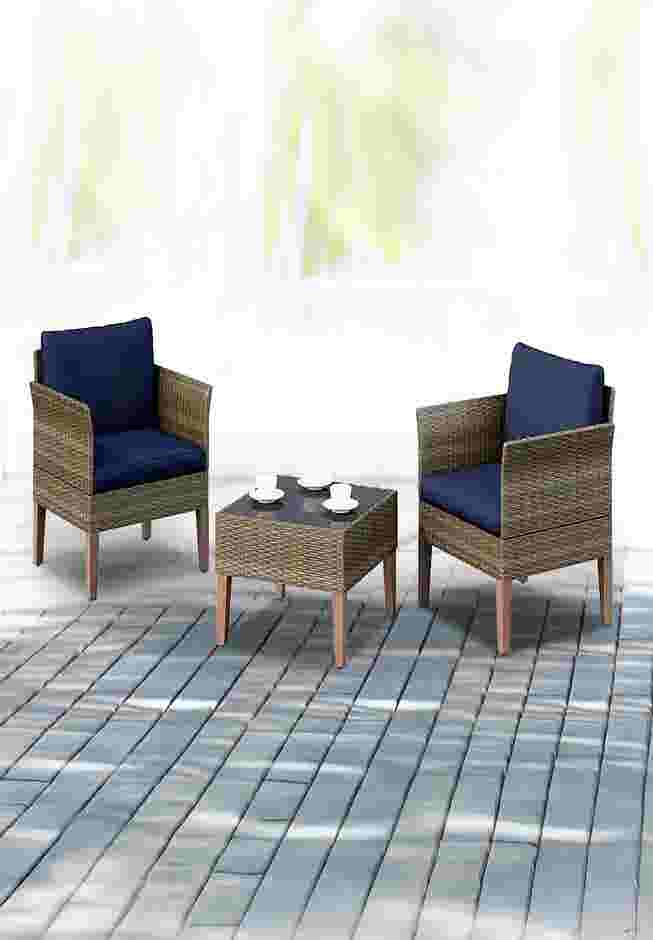 3-Piece Wicker Patio Conversation Set with Blue Cushions image number 0