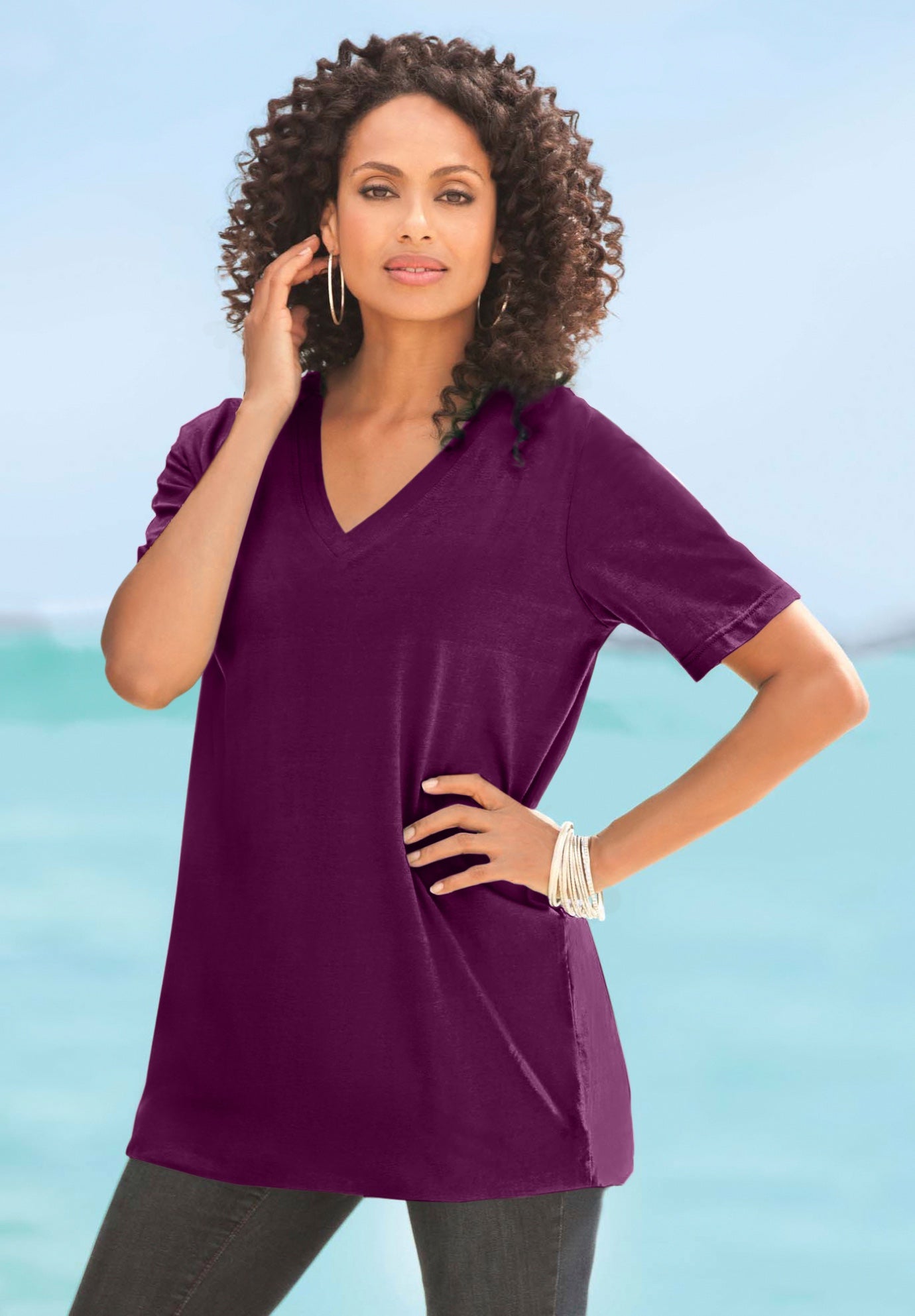 Plus Size Cotton Ultimate V-Neck Tee image number 6