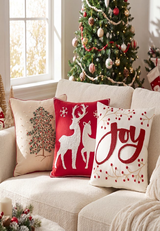 Embroidered Decorative Holiday Pillow 20" x 20" image number 1