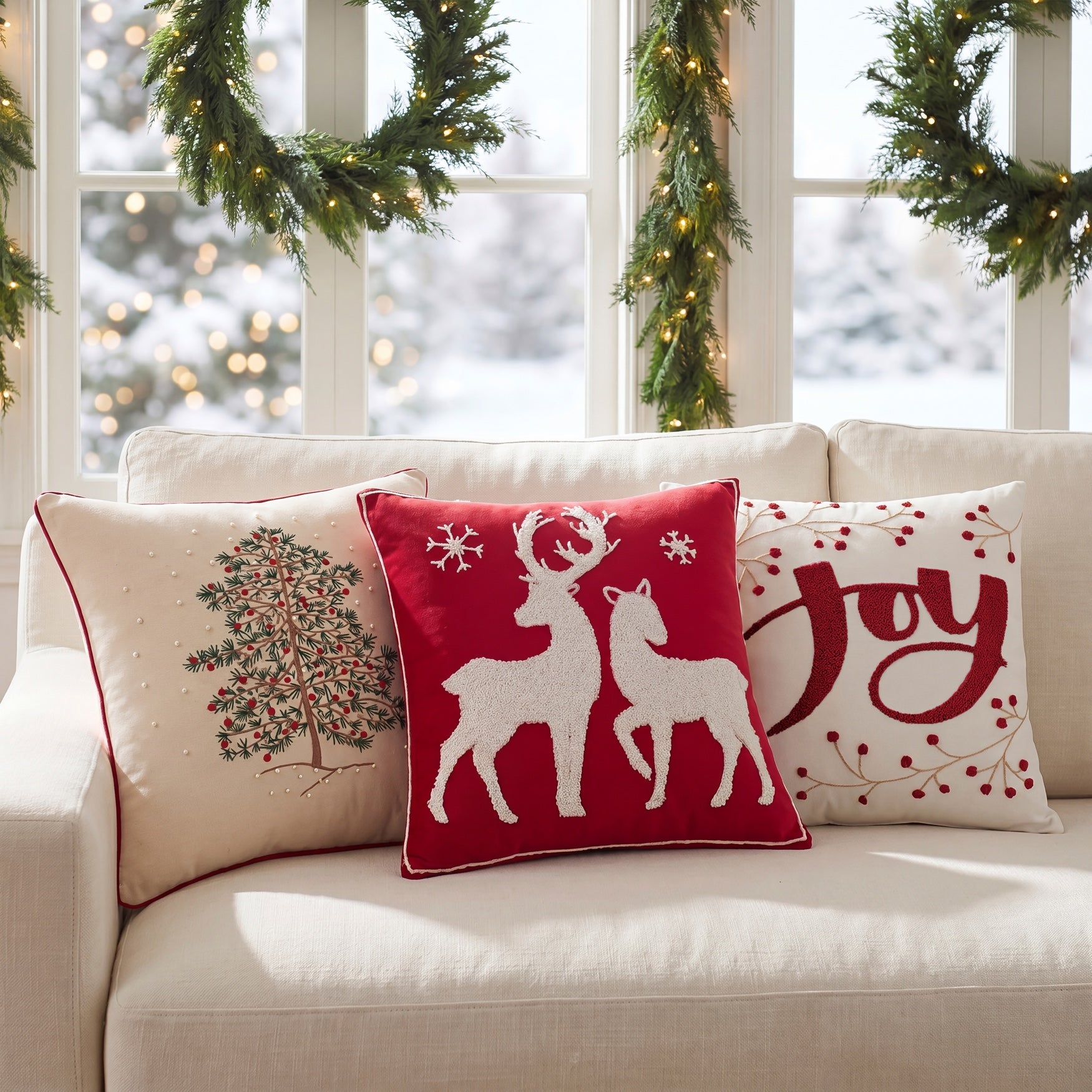 Embroidered Decorative Holiday Pillow 20" x 20" image number 0