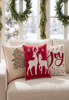 Embroidered Decorative Holiday Pillow 20" x 20
