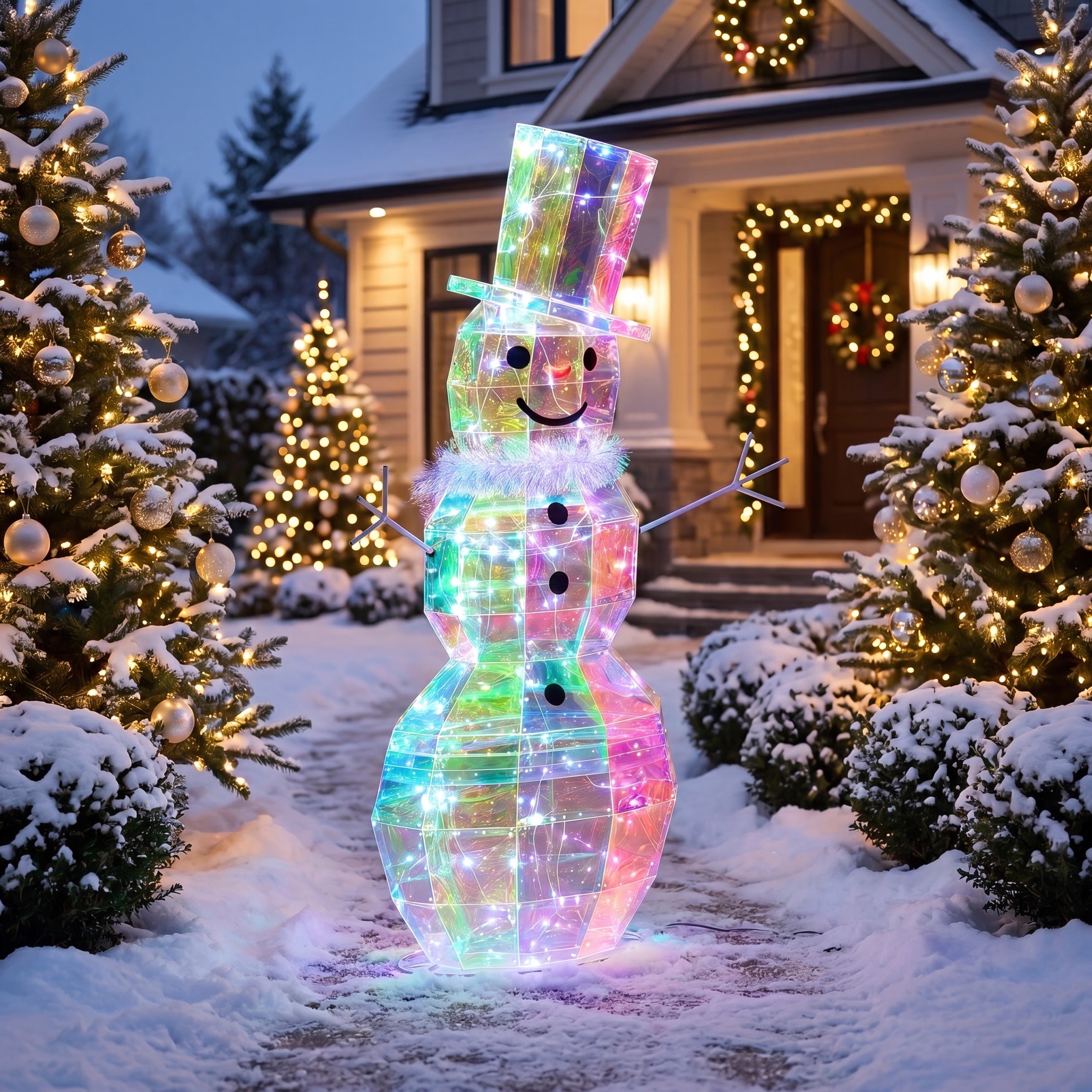 4 Ft. Pre-lit Prismatic Snowman image number 2