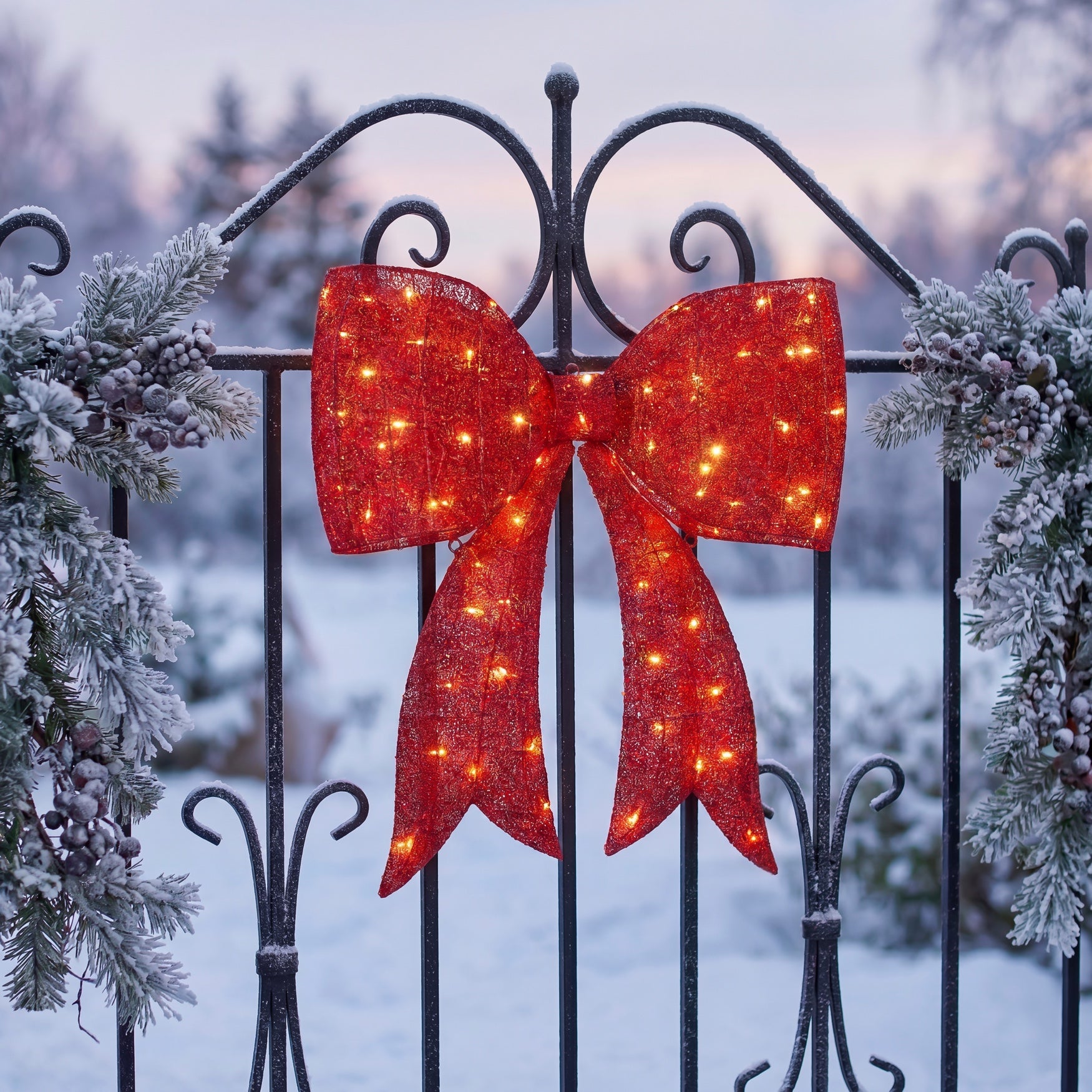 30&frac12;"H Pre-lit Glitter Red Bow image number 0