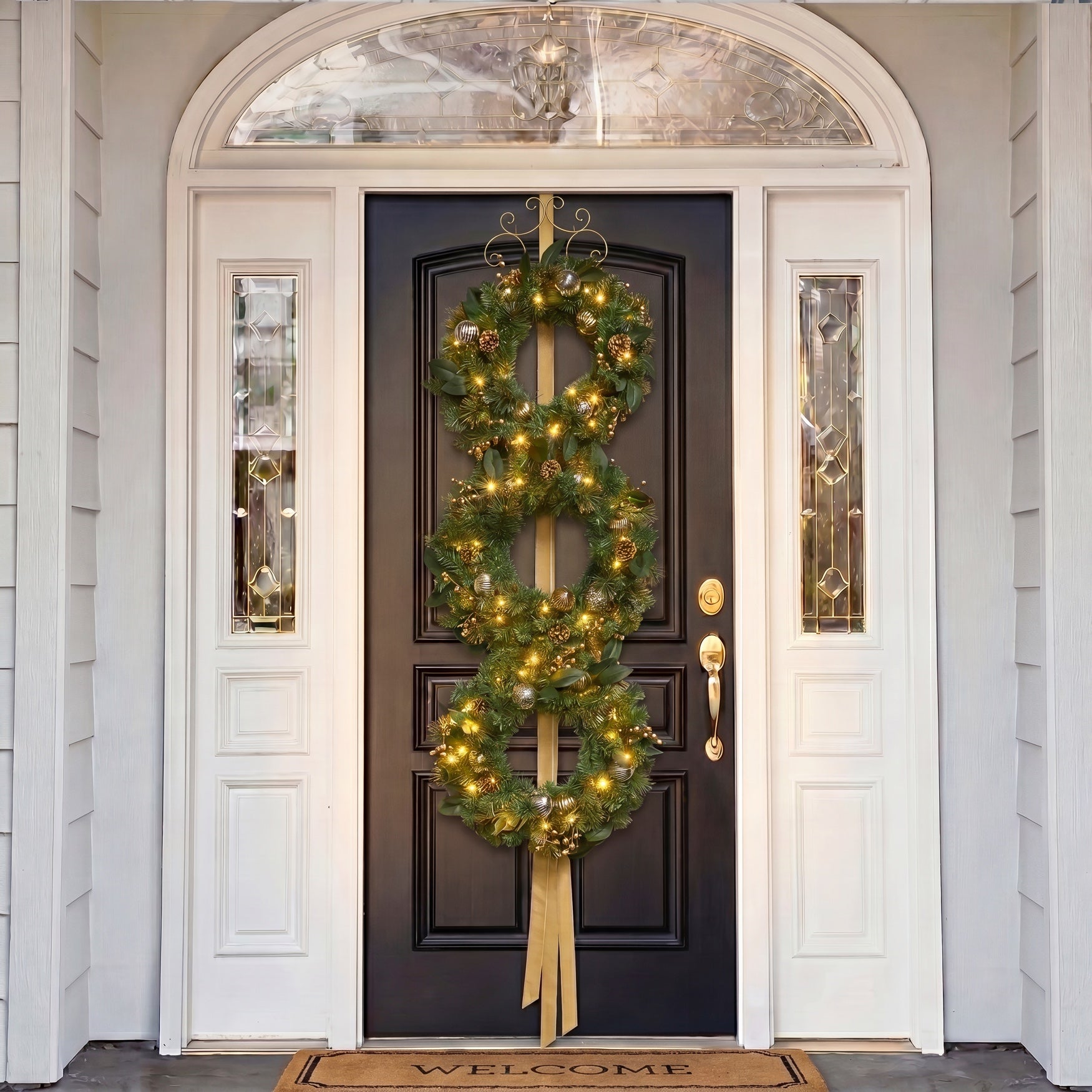 Hanging 20" Pre-lit Mixed Pine Wreath, Set of 3 image number 6