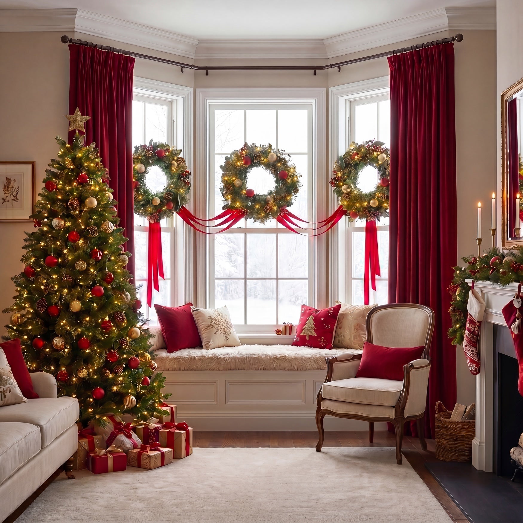 Hanging 20" Pre-lit Mixed Pine Wreath, Set of 3 image number 8